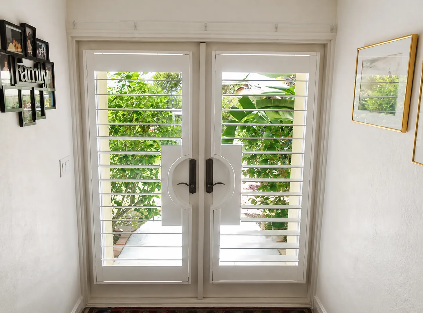 Custom plantation shutters fitted to French doors in Ponte Vedra